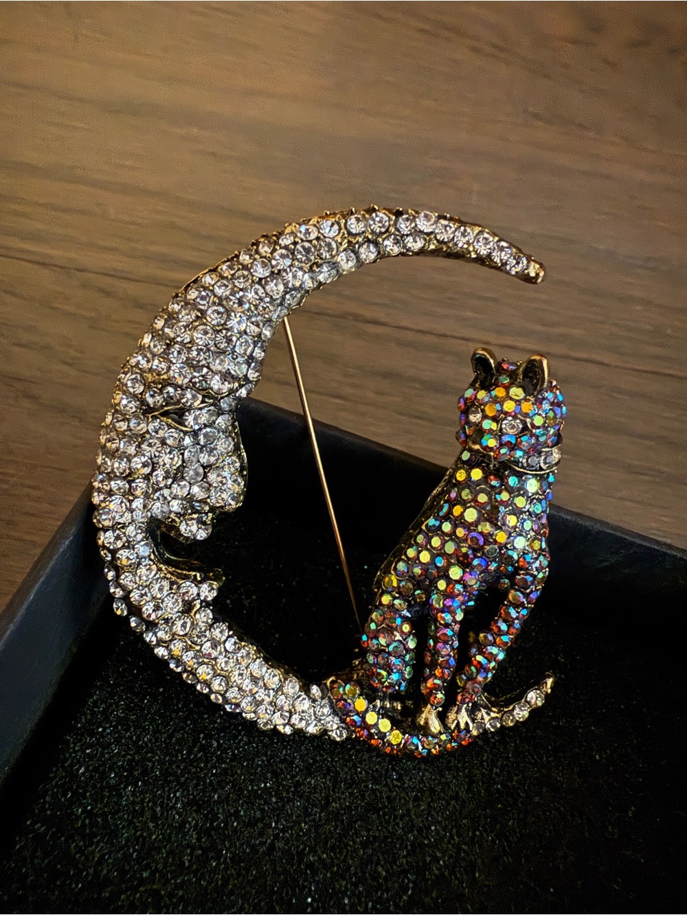 Crystal Moon Cat Brooch - Multicolor and Silver Sparkle - Picture 2 of 3